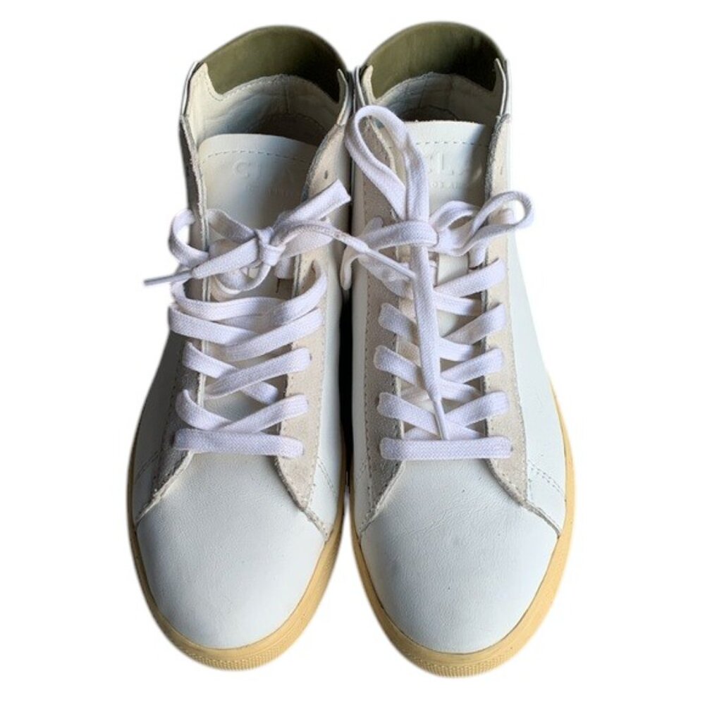 CLAE Bradley Mid Sneakers Kids 4 White Leather High Top‎ Casual Shoes Minimalist